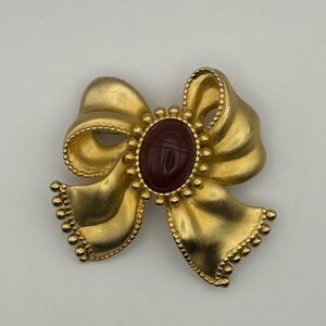 Vintage Erwin Pearl P.E.P. Carnelian Scarab Bow Brooch